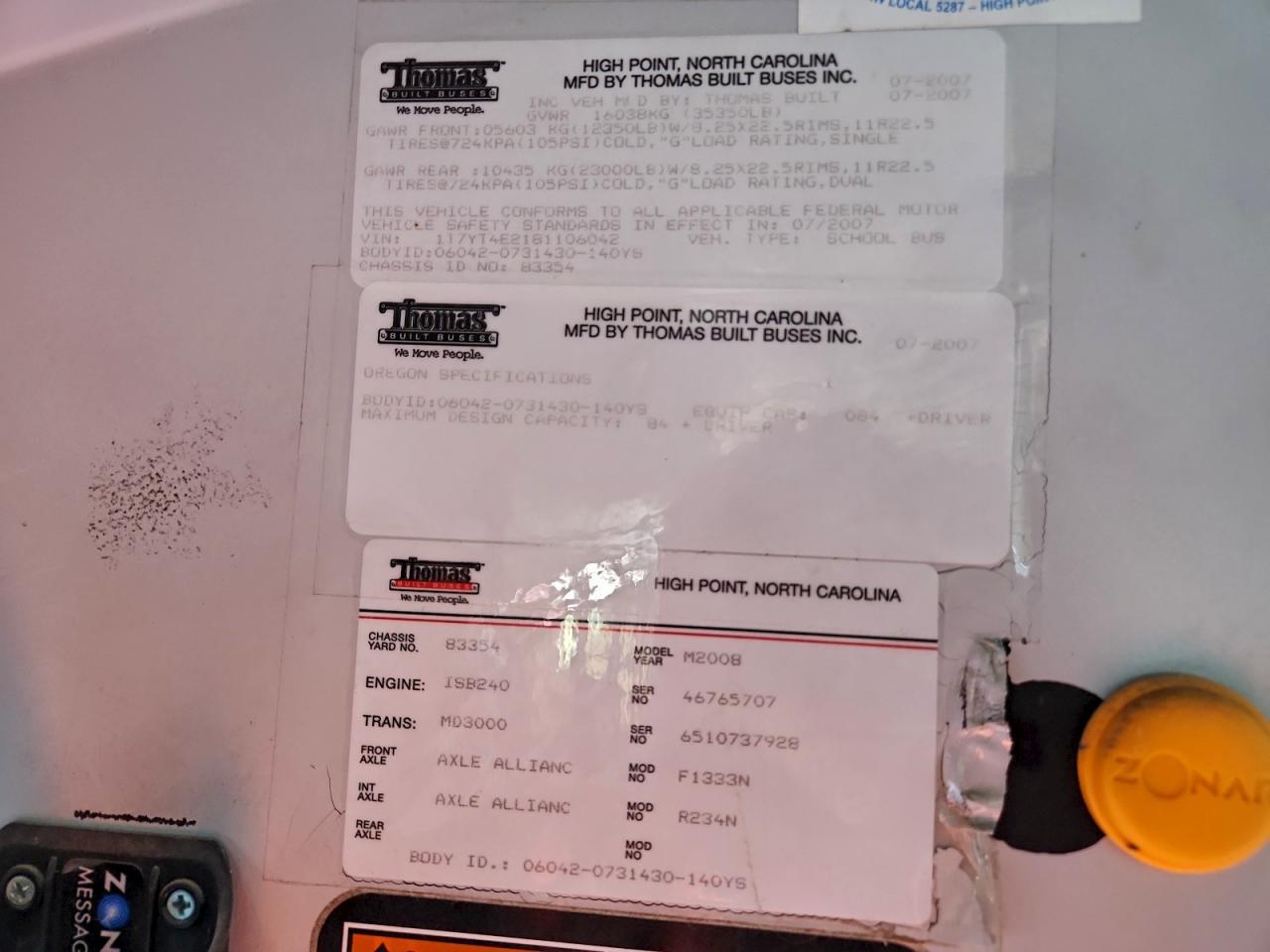 2008 THOMAS SCHOOL BUS