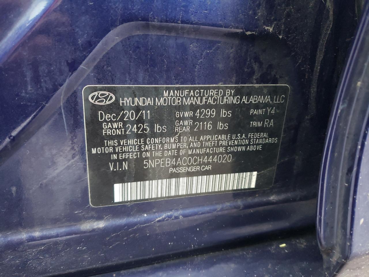2012 HYUNDAI SONATA