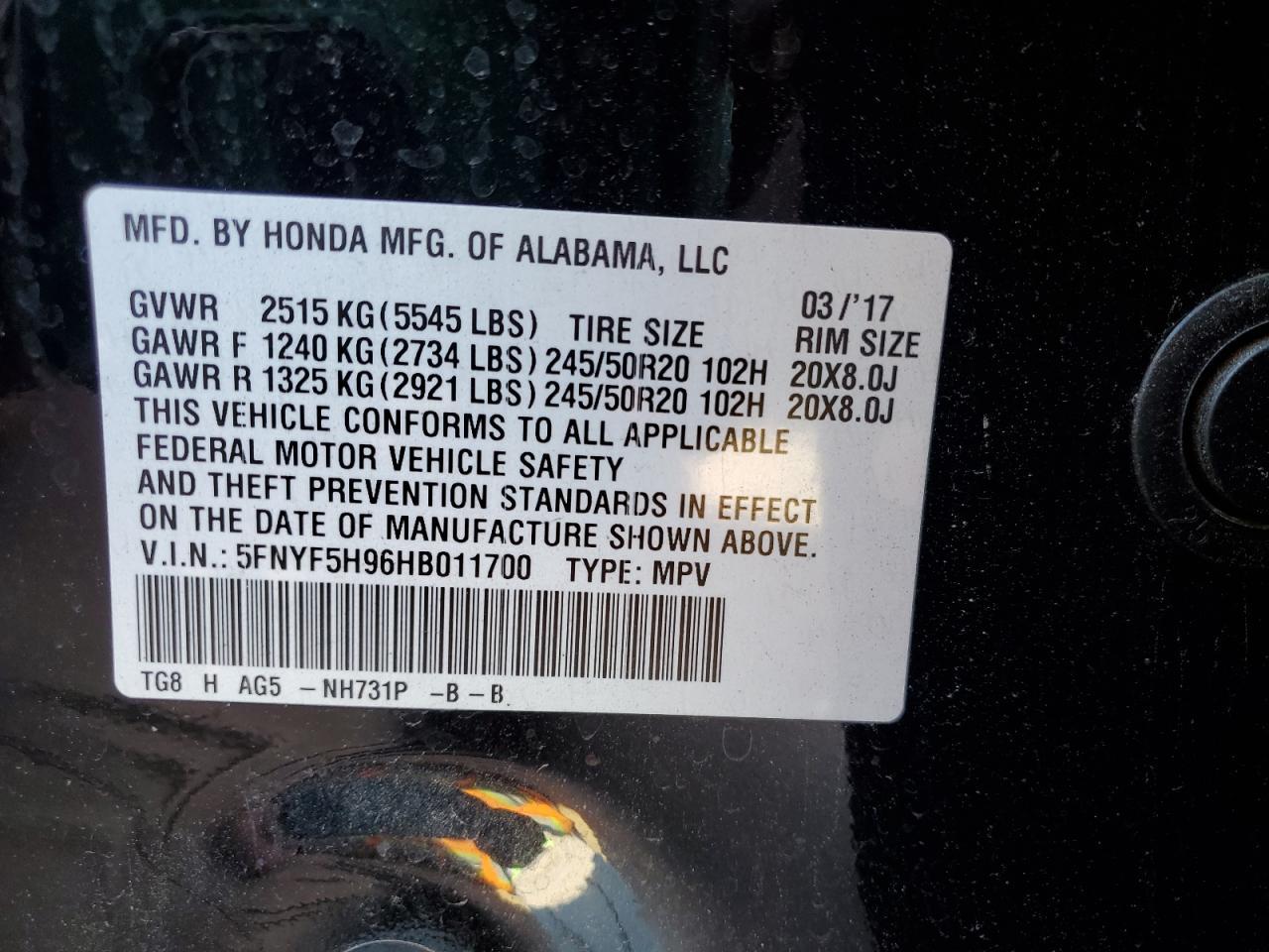 2017 HONDA PILOT