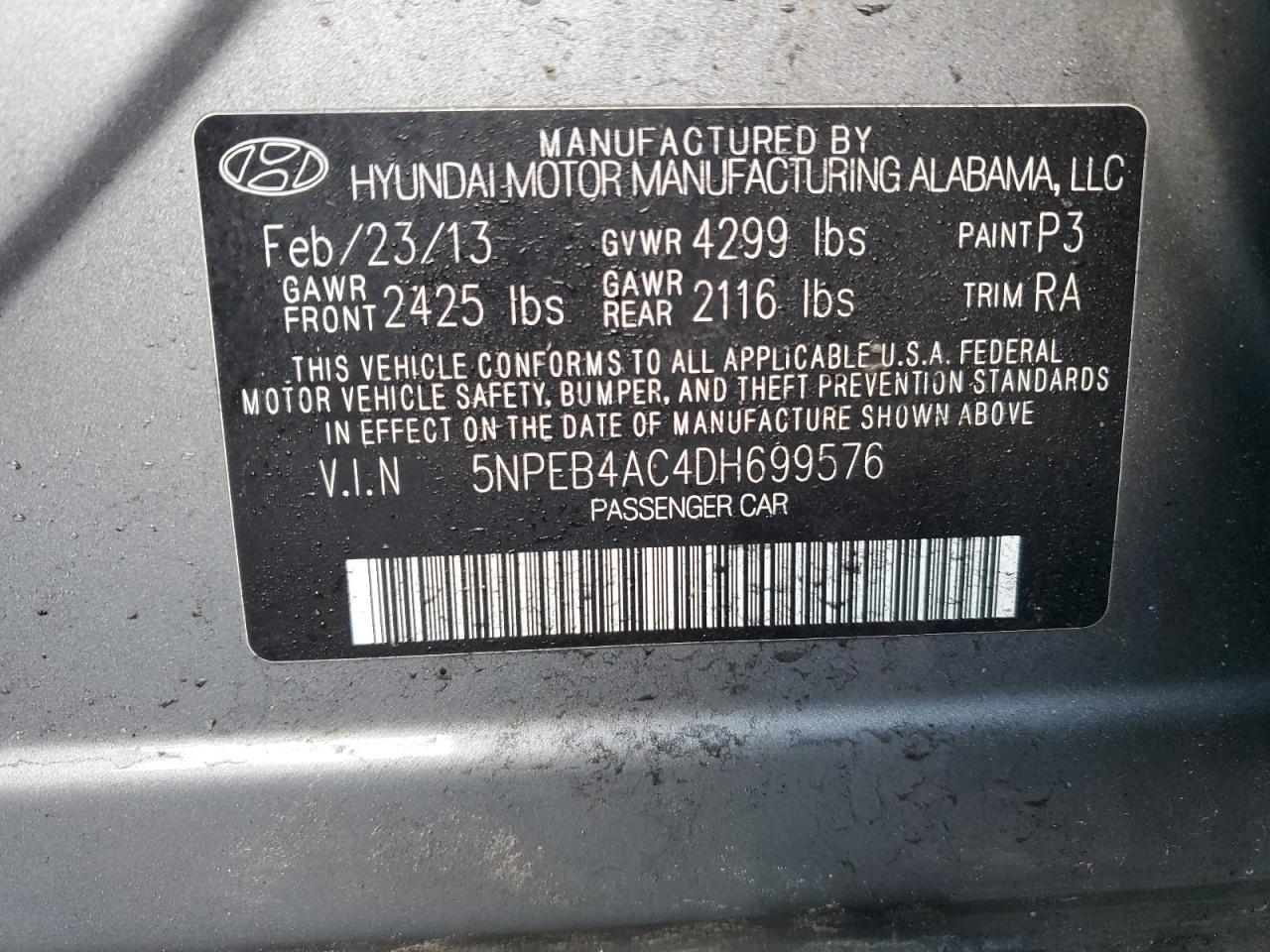 2013 HYUNDAI SONATA