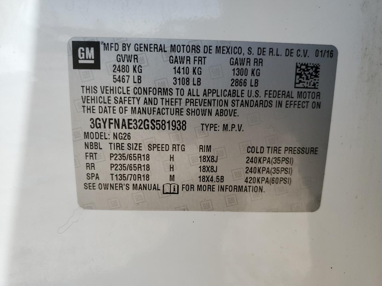 2016 CADILLAC SRX