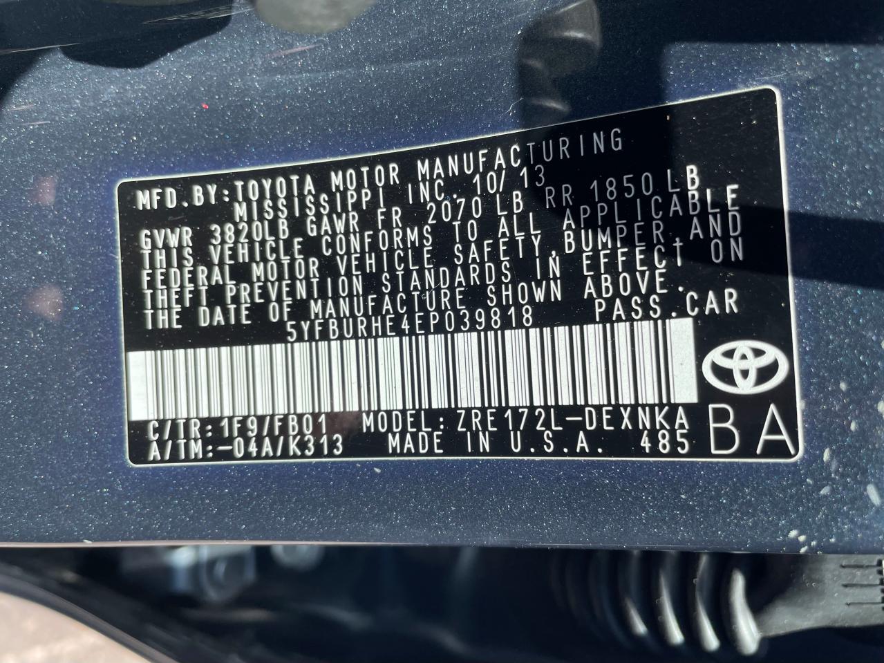 2014 TOYOTA COROLLA