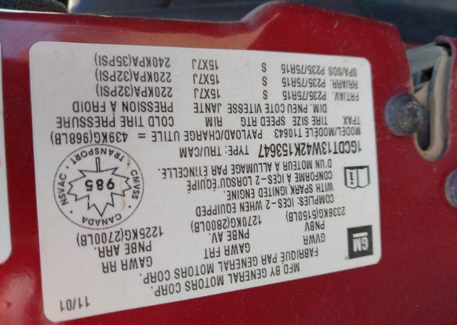 2002 CHEVROLET S TRUCK S10