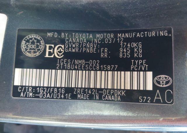 2012 TOYOTA COROLLA CE