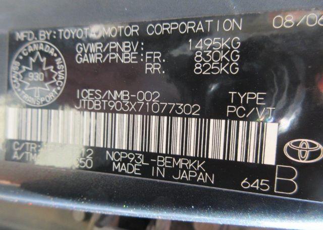2007 TOYOTA YARIS