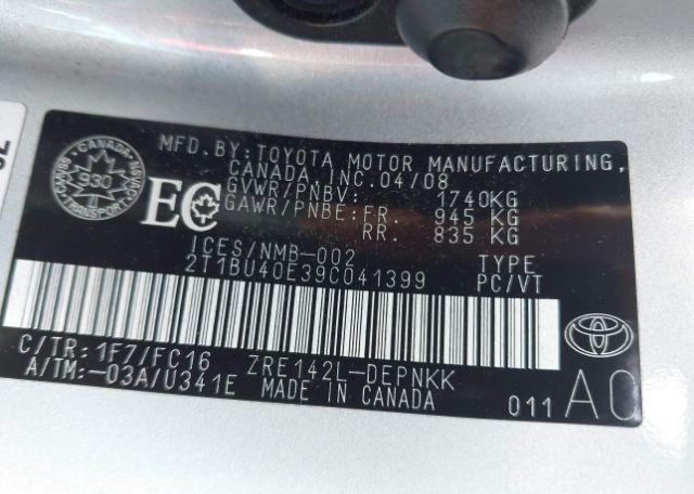 2009 TOYOTA COROLLA S